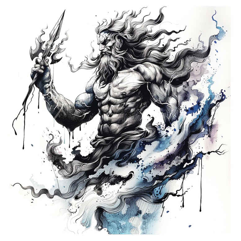 poseidon tattoo design ideas detailed linework tidal energy symbol of resilience