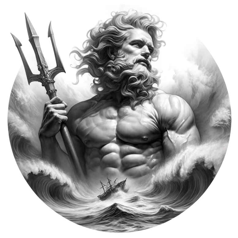poseidon tattoo design ideas Realism refined lines trident symbol for chest