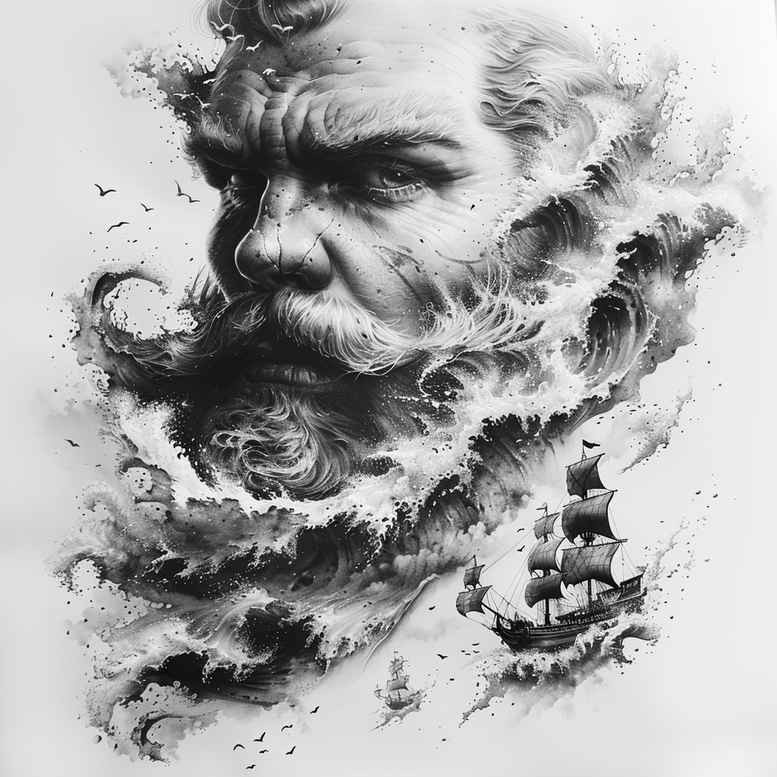 poseidon tattoo design ideas ornate underwater king for upper shoulder