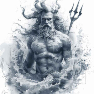 poseidon tattoo design ideas fine-line water realm for abdomen