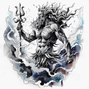 poseidon tattoo design ideas Realism emotional realism wave power for biceps