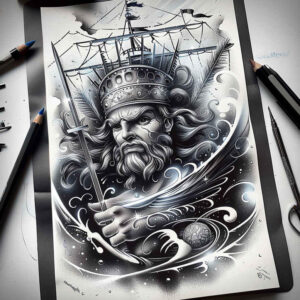 tempest-god-tattoo – tattoo design ideas free ai generated – grim – for-neck – Gallery: poseidon-inkby-ai