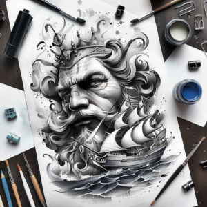 wave-motif-tattoo – tattoo design ideas free ai generated – sinister – for-upper-shoulder – Gallery: poseidon-inkby-ai