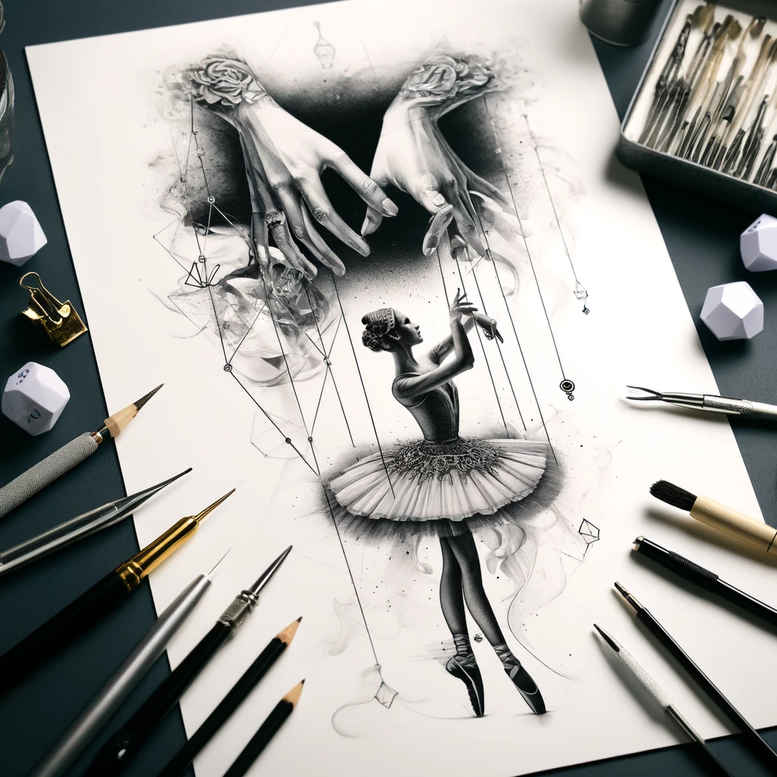 geometric-puppets-neotraditional-expressive-lines-for-fingers – tattoo design ideas free ai generated – Gallery: puppets-inkby-ai