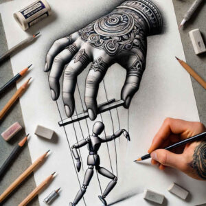 puppets-with-ornament-surrealism-transcendent-for-back-of-neck – tattoo design ideas free ai generated – Gallery: puppets-inkby-ai