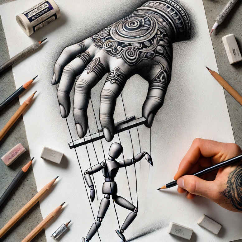 puppets-with-ornament-surrealism-transcendent-for-back-of-neck – tattoo design ideas free ai generated – Gallery: puppets-inkby-ai
