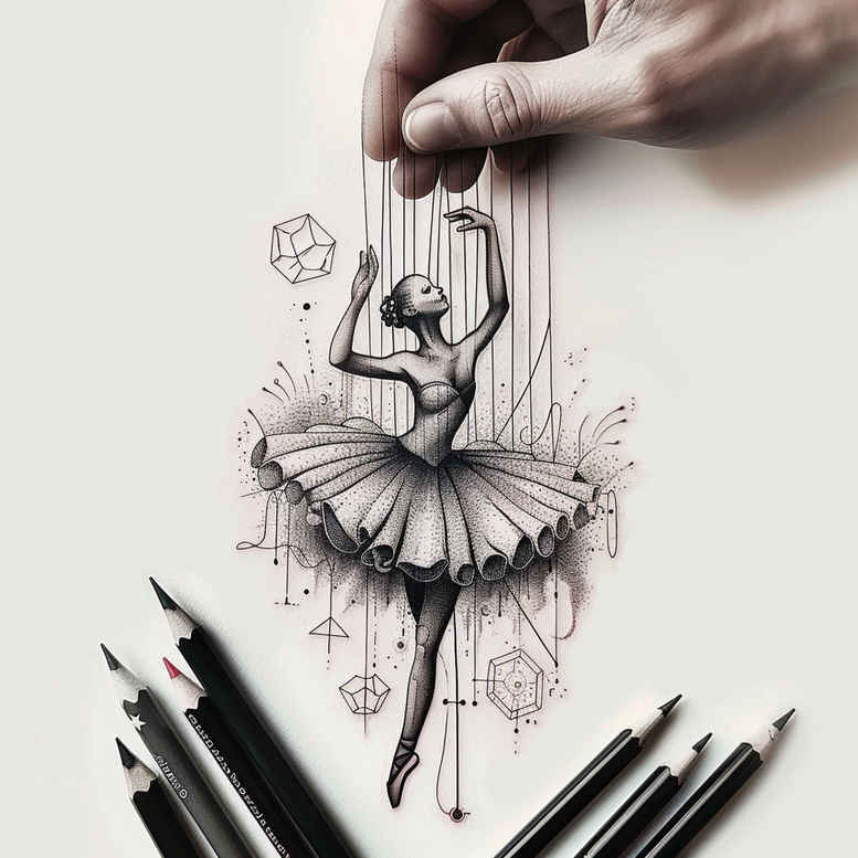 puppets tattoo design ideas 3D-rendered antique for side torso