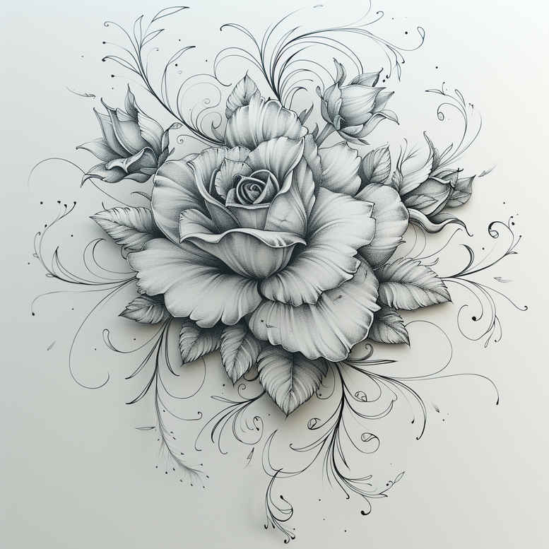 abstract-rose-tattoo – tattoo design ideas free ai generated – nonintrusive – for-calf – Gallery: roses-inkby-ai
