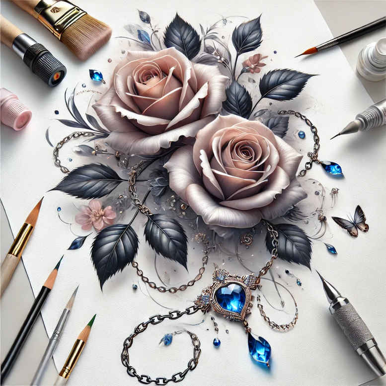 artistic-rose-tattoo – tattoo design ideas free ai generated – soft-touch – for-biceps – Gallery: roses-inkby-ai
