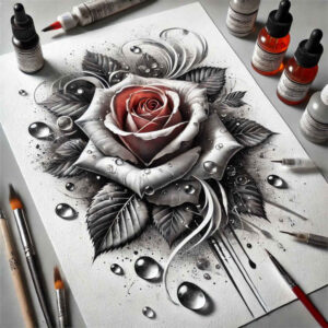 bold-contour-rose-tattoo – tattoo design ideas free ai generated – no-background – for-biceps – Gallery: roses-inkby-ai