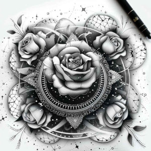 colorful-rose-tattoo – tattoo design ideas free ai generated – punctual – for-behind-ear – Gallery: roses-inkby-ai