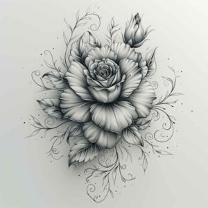 delicate-rose-tattoo – tattoo design ideas free ai generated – single-color – for-neck – Gallery: roses-inkby-ai