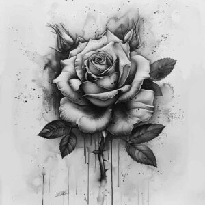 detailed-rose-tattoo – tattoo design ideas free ai generated – thin-line – for-upper-thigh – Gallery: roses-inkby-ai