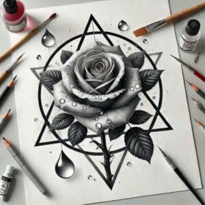 expression-rose-tattoo – tattoo design ideas free ai generated – short-stroke – for-hand – Gallery: roses-inkby-ai