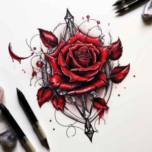 expression-rose-tattoo – tattoo design ideas free ai generated – ultra-thin – for-lower-back – Gallery: roses-inkby-ai