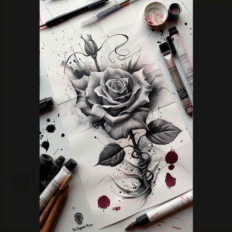 life-symbol-rose-tattoo – tattoo design ideas free ai generated – thin-script – for-lower-arm – Gallery: roses-inkby-ai