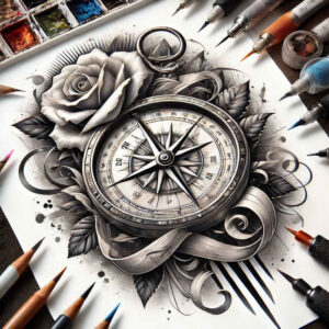 organic-line-rose-tattoo – tattoo design ideas free ai generated – unembellished – for-hand – Gallery: roses-inkby-ai