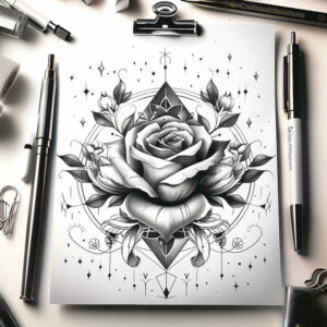 ornamental-detail-rose-tattoo – tattoo design ideas free ai generated – abstract – for-shoulder-blade – Gallery: roses-inkby-ai