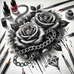 ornamental-rose-tattoo – tattoo design ideas free ai generated – mini-geometry – for-elbow – Gallery: roses-inkby-ai