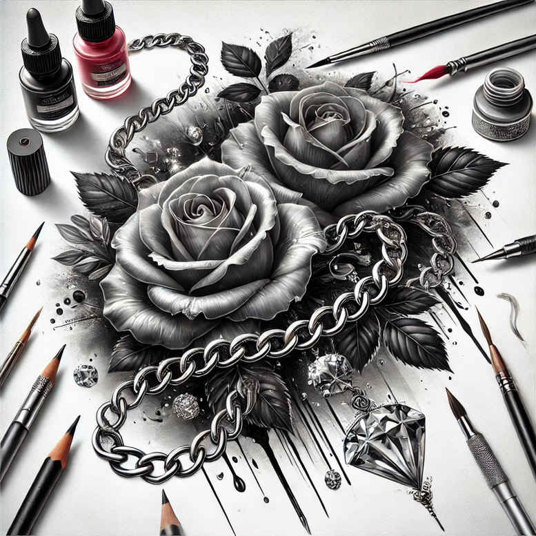 ornamental-rose-tattoo – tattoo design ideas free ai generated – mini-geometry – for-elbow – Gallery: roses-inkby-ai