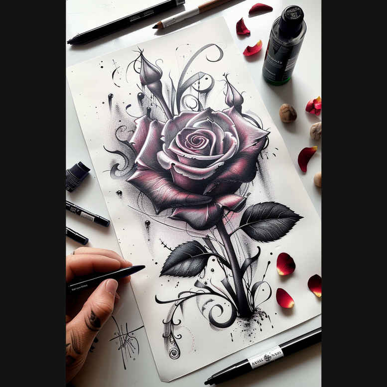 pastel-color-rose-tattoo – tattoo design ideas free ai generated – mini-ink – for-chest – Gallery: roses-inkby-ai
