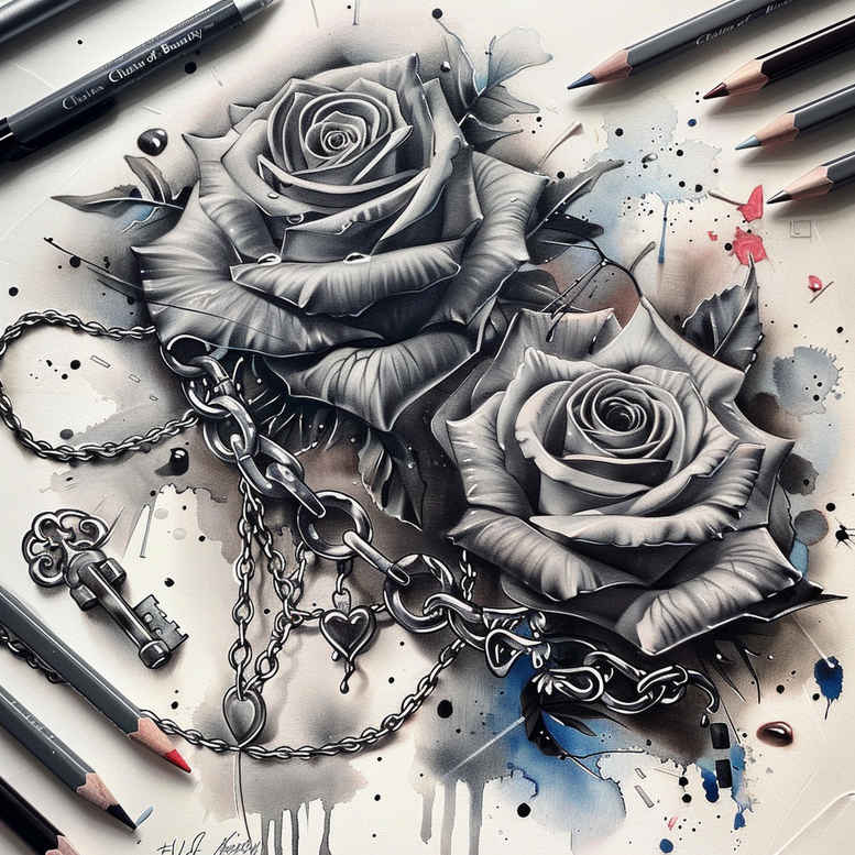 protection-symbol-rose-tattoo – tattoo design ideas free ai generated – simple-form – for-full-back – Gallery: roses-inkby-ai