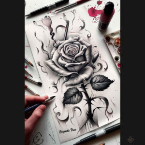 rose-artistic-tattoo – tattoo design ideas free ai generated – uncluttered – for-inner-arm – Gallery: roses-inkby-ai