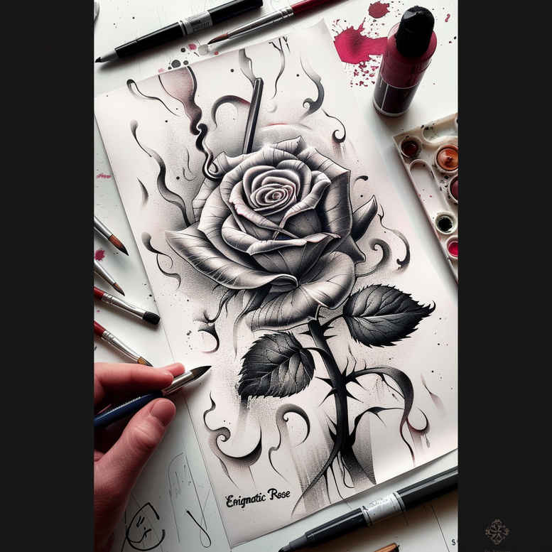 rose-artistic-tattoo – tattoo design ideas free ai generated – uncluttered – for-inner-arm – Gallery: roses-inkby-ai