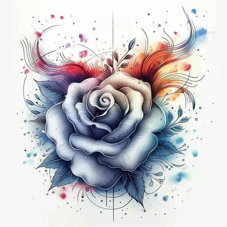 rose-colorful-tattoo – tattoo design ideas free ai generated – modest – for-behind-ear – Gallery: roses-inkby-ai