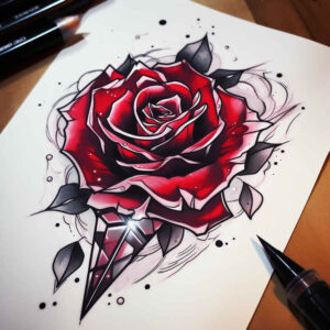 rose-colorful-tattoo – tattoo design ideas free ai generated – pure-outline – for-sternum – Gallery: roses-inkby-ai