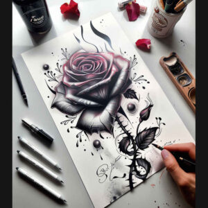 rose-detailed-tattoo – tattoo design ideas free ai generated – symbolic – for-foot – Gallery: roses-inkby-ai