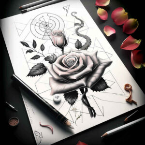 rose-elegant-tattoo – tattoo design ideas free ai generated – pure-outline – for-knee – Gallery: roses-inkby-ai