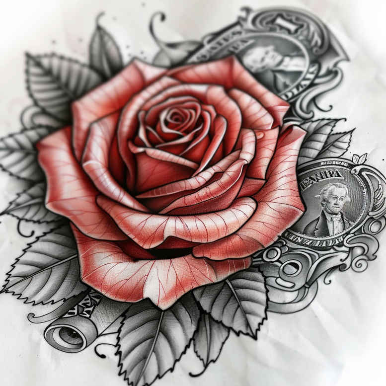 rose-flower-tattoo – tattoo design ideas free ai generated – airy – for-upper-arm – Gallery: roses-inkby-ai