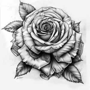 rose-flower-tattoo – tattoo design ideas free ai generated – mini-geometry – for-lower-leg – Gallery: roses-inkby-ai