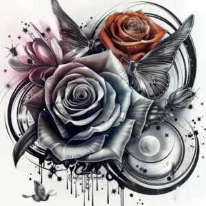 rose-modern-tattoo – tattoo design ideas free ai generated – crisp-outline – for-foot – Gallery: roses-inkby-ai