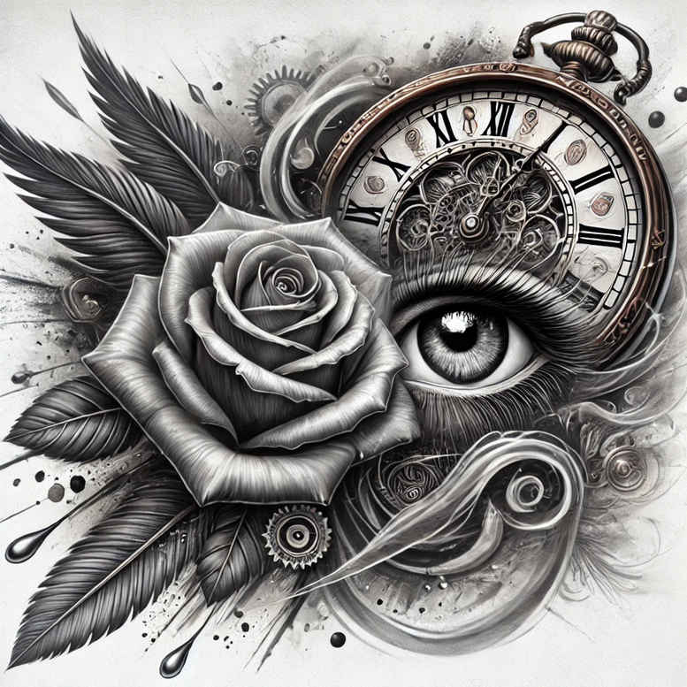 rose-wavy-line-tattoo – tattoo design ideas free ai generated – nonintrusive – for-shoulder-blade – Gallery: roses-inkby-ai