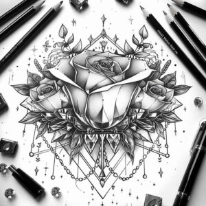 rose-wavy-line-tattoo – tattoo design ideas free ai generated – silent – for-side – Gallery: roses-inkby-ai