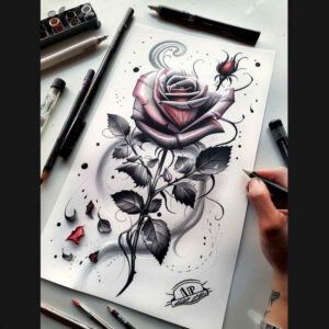 shaded-rose-tattoo – tattoo design ideas free ai generated – modest – for-stomach – Gallery: roses-inkby-ai