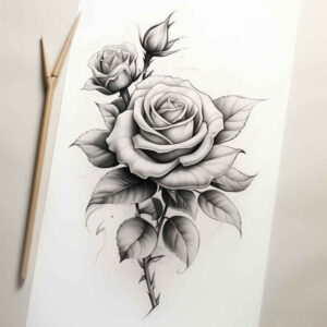 shadow-and-light-rose-tattoo – tattoo design ideas free ai generated – discreet-mark – for-lower-chest – Gallery: roses-inkby-ai