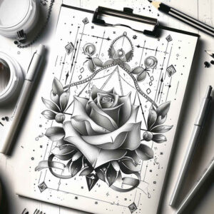 shadow-and-light-rose-tattoo – tattoo design ideas free ai generated – outline-only – for-ankle – Gallery: roses-inkby-ai