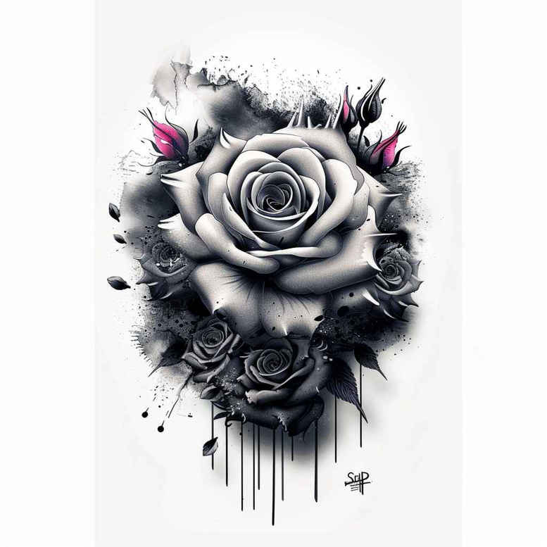 shadow-and-light-rose-tattoo – tattoo design ideas free ai generated – sparse – for-outer-arm – Gallery: roses-inkby-ai