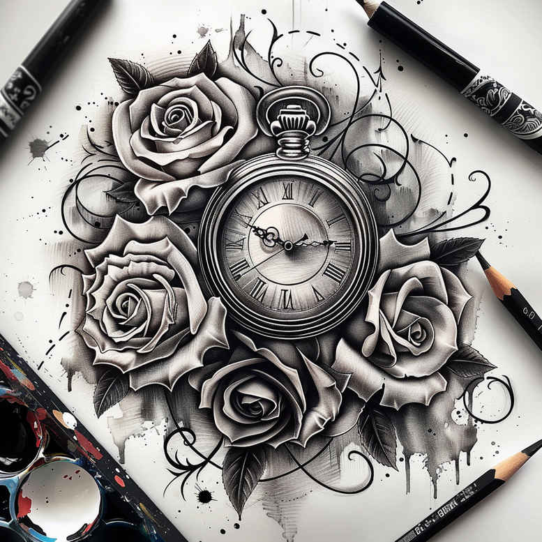 soft-shading-rose-tattoo – tattoo design ideas free ai generated – no-background – for-stomach – Gallery: roses-inkby-ai