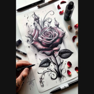 soft-shading-rose-tattoo – tattoo design ideas free ai generated – nonintrusive – for-behind-ear – Gallery: roses-inkby-ai