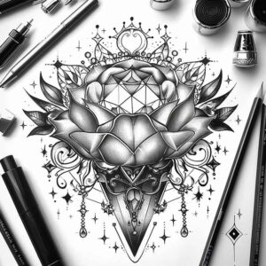 talisman-rose-tattoo – tattoo design ideas free ai generated – no-shading – for-fingers – Gallery: roses-inkby-ai