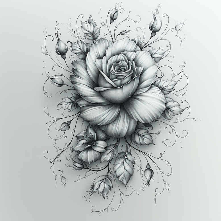 roses tattoo design ideas Surrealism psychedelic blooming life symbol of courage