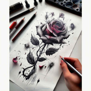 roses tattoo design ideas high-contrast delicate stem symbol of endurance