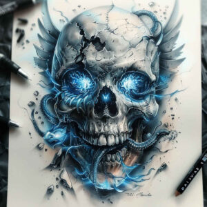 3d-skull-tattoo – tattoo design ideas free ai generated – gagged – for-arm – Gallery: skulls-inkby-ai