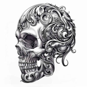 abstract-skull-tattoo – tattoo design ideas free ai generated – creepy – for-elbow – Gallery: skulls-inkby-ai