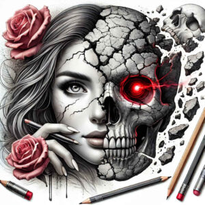 abstract-skull-tattoo – tattoo design ideas free ai generated – shadowy – for-calf – Gallery: skulls-inkby-ai