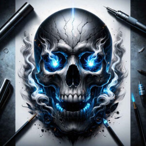 artistic-detail-skull-tattoo – tattoo design ideas free ai generated – blood-red – for-upper-back – Gallery: skulls-inkby-ai